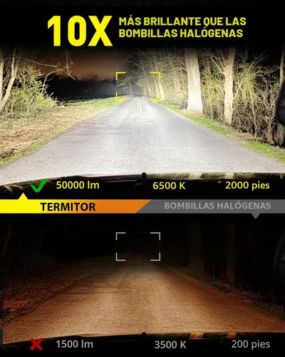 Miniatura 2 de Termitor Bombillas H4/9003/HB2, brillo de 50,000 lúmenes, blanco superbrillante de 6500 K, tamaño halógeno 1:1, luces antiniebla H4 blancas frías