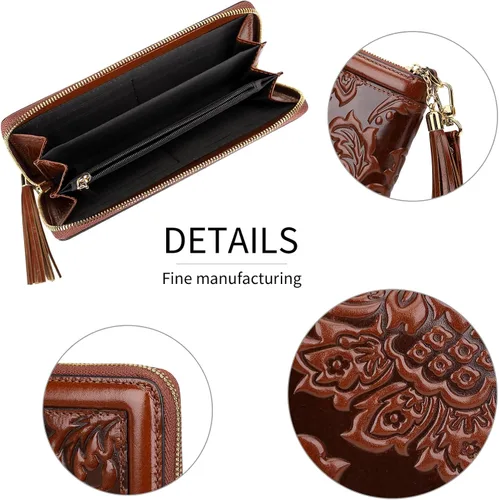Miniatura 5 de PIJUSHI Billeteras de cuero para mujer, cartera floral con tarjetero