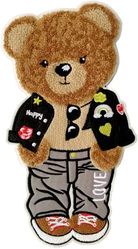 Parche de oso de peluche de 10.6 in* 5.9 in, apliques de dibujos animados, parche de felpilla de oso, adecuado para ropa decorativa, suéter, textil