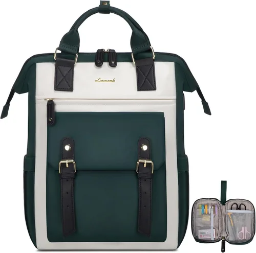 Miniatura 23 de LOVEVOOK - Mochila para laptop de mujer, bolsa de trabajo, viaje, computadora, mochila para maestra o enfermera, bolsa para libros, beige verde