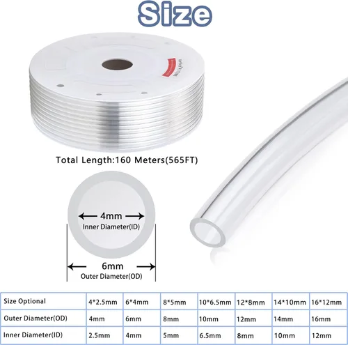 Miniatura 2 de VerRich Manguera Neumática de Tubo de Polímero PU, Blanca Transparente 6mm DE x 4mm DI 525 FT (160 Metros) Tubo de Línea de Manguera de Aire PU