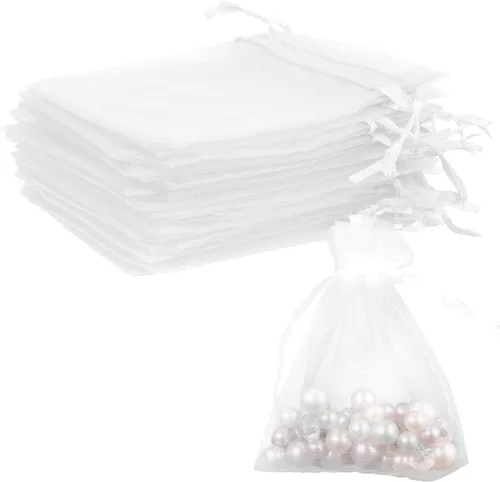 Miniatura 41 de Bolsas de organza, bolsa de organza transparente, 50 unidades, pequeñas bolsas de organza con cordón de 3 x 4 pulgadas, bolsas de regalo de joyería