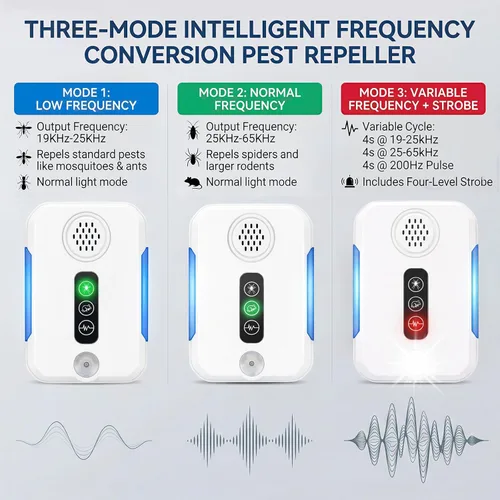 Miniatura 3 de Repelente ultrasónico de roedores para interiores, 1 paquete, enchufe electrónico de control de plagas para ratas, ratones, cucarachas, arañas