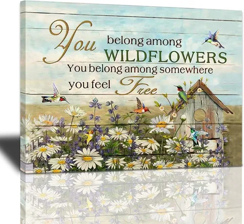 Miniatura 35 de Bulldog Leather Works Lienzo decorativo abstracto de colibrí y girasol, con citas inspiradoras, póster de flores de granja, decoración moderna