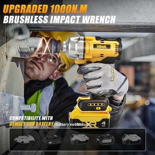 Miniatura 2 de Llave de impacto inalámbrica de 1/2 pulgada para batería Dewalt de 20 V, destornillador de impacto de 1000 N.m, pistola de impacto eléctrica sin