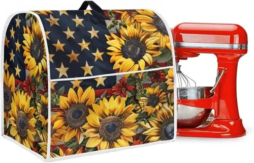 Miniatura 6 de Funda para batidora con estampado de girasol y bandera americana, cubierta protectora contra el polvo, adecuada para la mayoría de los modelos