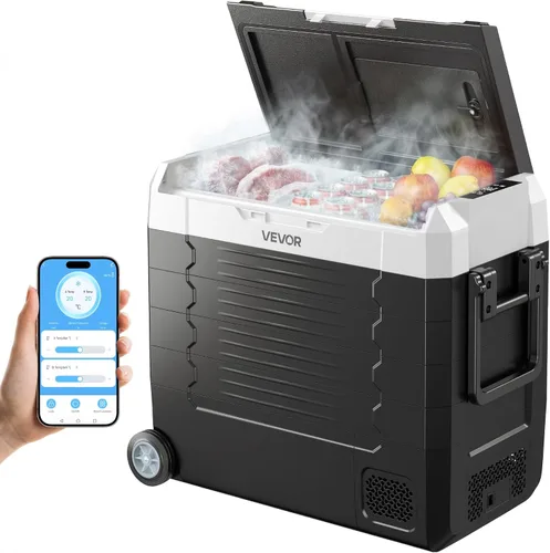 Miniatura 13 de VEVOR Refrigerador de automóvil, DC 12/24V AC100-240V, enfriador eléctrico de -4 °F a 68 °F con control de aplicación, ruedas y zona doble