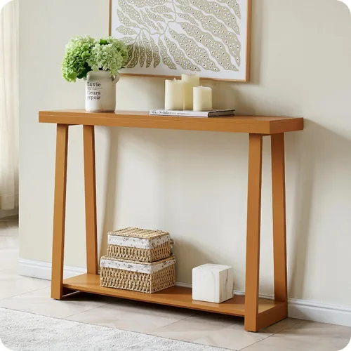 Miniatura 13 de Kings Brand Furniture Emma Mesa consola estrecha con estante inferior perfecta para mesa de sofá, mesa de entrada para pasillo, detrás del sofá