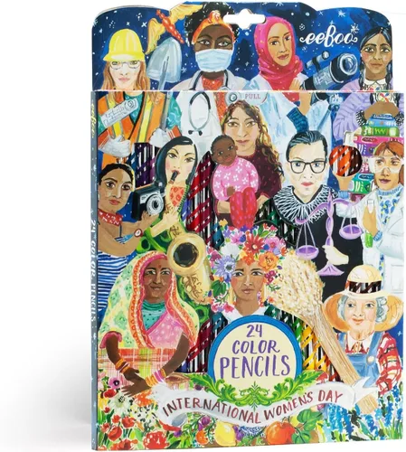 eeBoo Lápices de colores para el Día Internacional de la Mujer, 24 lápices de colores premium en 24 tonos diferentes para edades de 14 años en