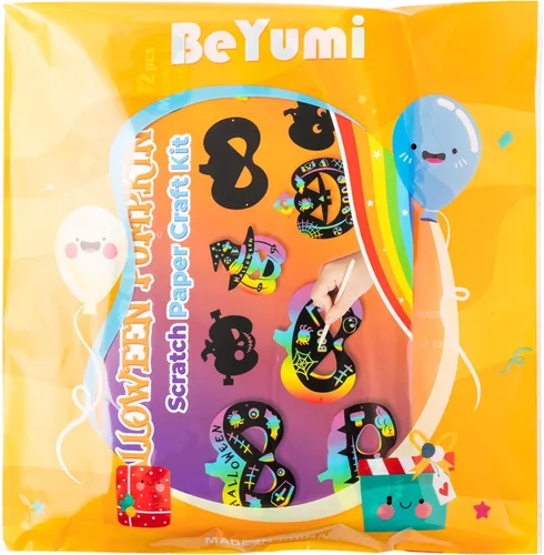 Miniatura 6 de BeYumi Juego de 72 piezas de papel de rascar de calabaza de Halloween para niños, papel mágico para rascar, tarjetas de máscara de manualidades