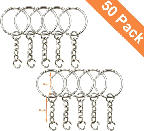 Miniatura 2 de Llavero con cadena y anillos abiertos de 1 pulgada, paquete de 50, 50pack