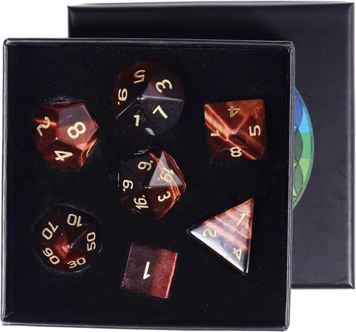 Miniatura 9 de rockcloud Juego de 7 dados poliédricos DND de piedra de sangre africana, dados hechos a mano con piedra de cristal curativo con caja de dados