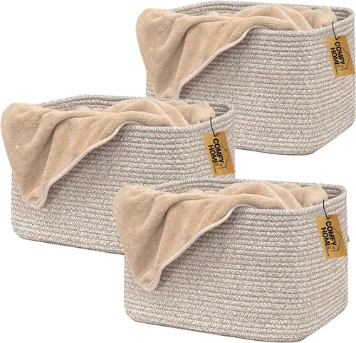 Miniatura 10 de COMFY-HOMI Cestas de almacenamiento de 11.5 x 7.5 x 4.7 pulgadas para organizar, cesta tejida de cuerda de algodón, caja de almacenamiento
