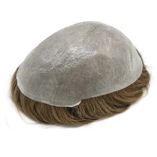 Miniatura 5 de Pieza de pelo para hombre Toupee pelo humano real tupé para hombres piezas de pelo sistema de reemplazo para hombres piel ultra fina 0.002 in 17#