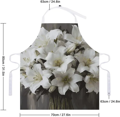 Miniatura 2 de Personalized White Lily Bouquet Adult Apron, Kitchen Cooking Aprons for Woman Man, Adjustable Bib Apron with Pocket for Baking, BBQ Crafting