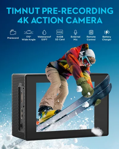 Miniatura 2 de Cámara de acción 4K30fps con tarjeta SD de 64G, cámara HD impermeable de 131 pies, cámaras submarinas de 20 MP, cámara WiFi de pregrabación de 20