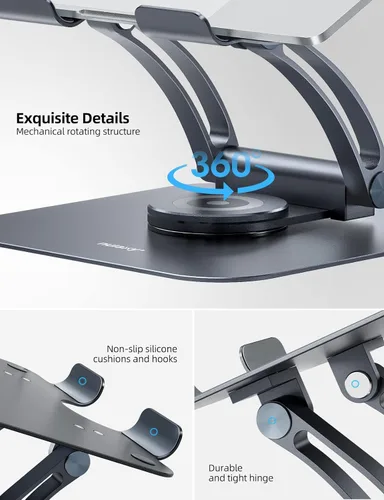 Miniatura 5 de Nulaxy Soporte giratorio de 360° para computadora portátil, elevador ergonómico para portátil con base giratoria ajustable, soporte plegable