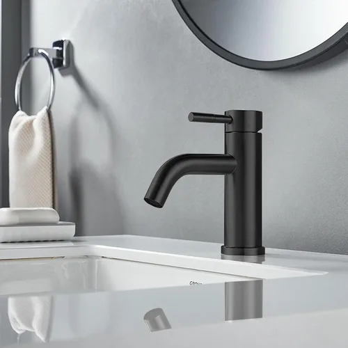 Miniatura 3 de Grifo de Baño Moderno de Una Sola Manija de Un Solo Orificio Negro Mate Grifo de Lavabo de Baño de Acero Inoxidable Grifo de Lavabo Comercial