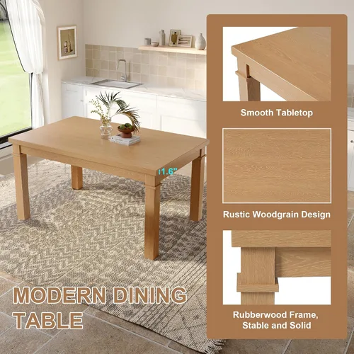 Miniatura 6 de P PURLOVE Juego de mesa de comedor de 6 piezas, mesa de cocina rectangular de madera con 4 sillas tapizadas, 1 banco para comedor y sala de estar