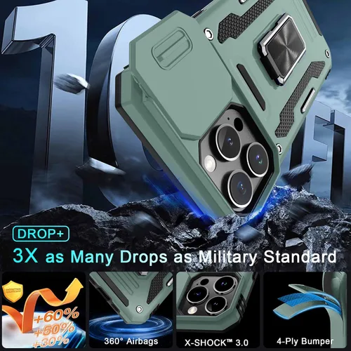 Miniatura 62 de DEERLAMN Funda para iPhone Xs Max con funda deslizante para cámara + protector de pantalla, soporte giratorio de anillo de grado militar a prueba