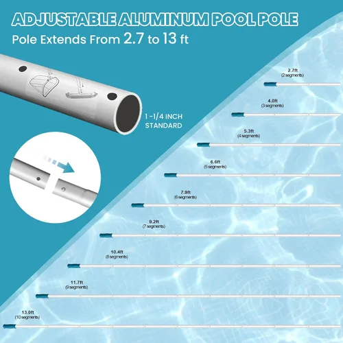 Miniatura 3 de Kit de limpieza de piscina de lujo que incluye red de piscina y cabezal de vacío, cepillo de piscina con poste de 13 pies para piscinas sobre