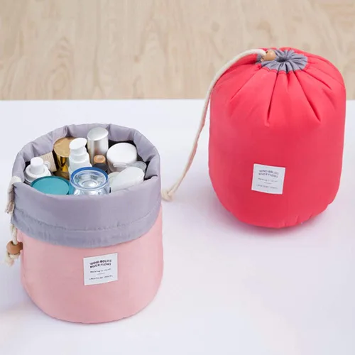 Miniatura 3 de Estuches de viaje cosméticos, cilíndrico portátil lavado bolsa de almacenamiento con cordón organizador de cosméticos de viaje azul, Azul