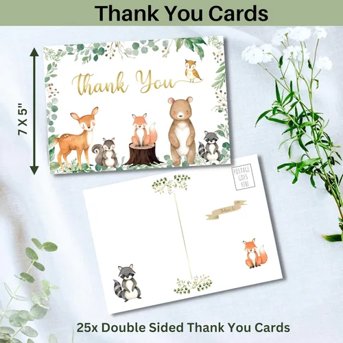 Miniatura 6 de 153 invitaciones para baby shower del bosque para niños y niñas con sobres, tarjetas de agradecimiento para bebés, tarjetas de solicitud de libros