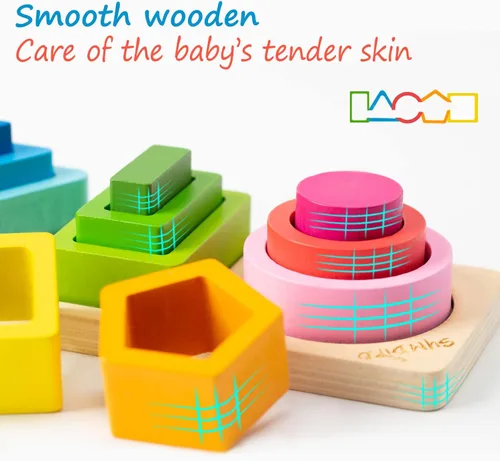 Miniatura 4 de Symdiro Juguetes Montessori para niños y niñas de 1, 2 y 3 años, juguetes de clasificación y apilamiento de madera para bebés pequeños, clasificador