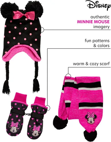 Miniatura 2 de Disney Juego de guantes de nieve aislados para niñas Minnie Mouse o Frozen Winter Hat bufanda y manoplas o guantes niño pequeño