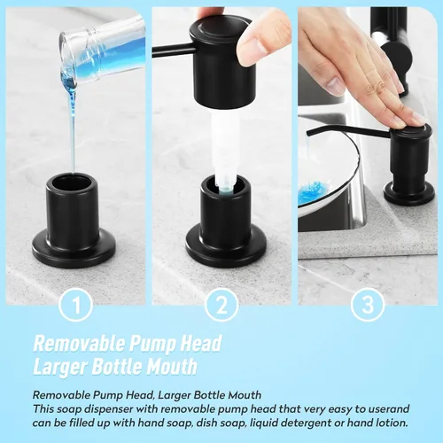 Miniatura 2 de CREA Dispensador de jabón de cocina, dispensador de jabón para encimera para fregadero de cocina, dispensador de jabón integrado negro
