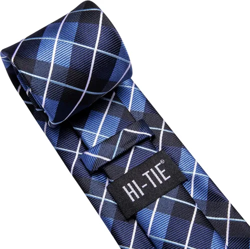 Miniatura 166 de Hi-Tie Corbata clásica de cachemira para hombre con pañuelo y gemelos a cuadros