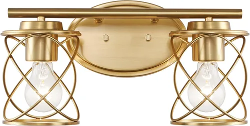 Miniatura 17 de mavcadonf Luces de Tocador de Baño de 2 Luces, Lámparas de Baño sobre el Espejo, Luz de Tocador Dorado Cepillado, Luces de Pared de Estilo Rústico