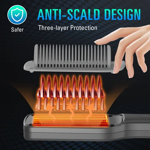 Miniatura 3 de sdlogal Cepillo alisador de cabello – Plancha alisadora de cabello con peine integrado, calentamiento rápido de 20 segundos y 5 ajustes de Negro