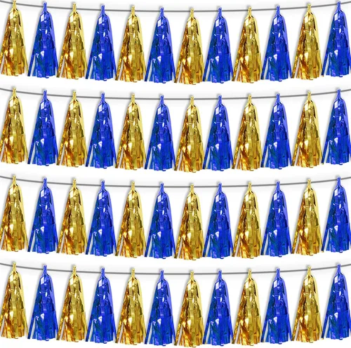 Miniatura 34 de Guirnalda de flecos de papel de aluminio metálico 4P con borlas de oropel, telón de fondo para flotadores de desfile, decoraciones de graduación