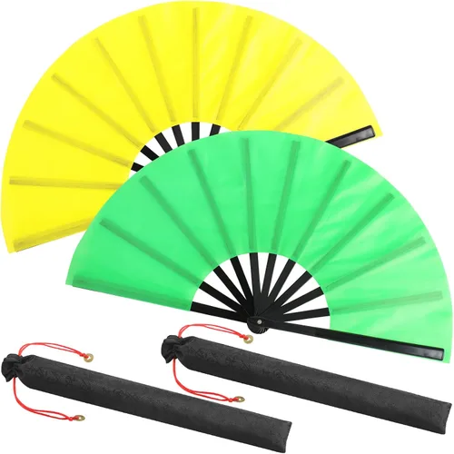 Miniatura 36 de Maitys Paquete de 2 ventiladores de mano plegables grandes de 13 pulgadas, ventiladores chinos de mano grandes para baile de línea, Tai Chi