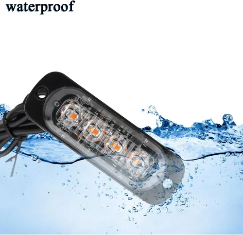 Miniatura 5 de 4 Uds Ultra Thin Amber 4LEDs luz de advertencia de emergencia luz flash estroboscópica barra de luz montaje en superficie para coche, furgoneta