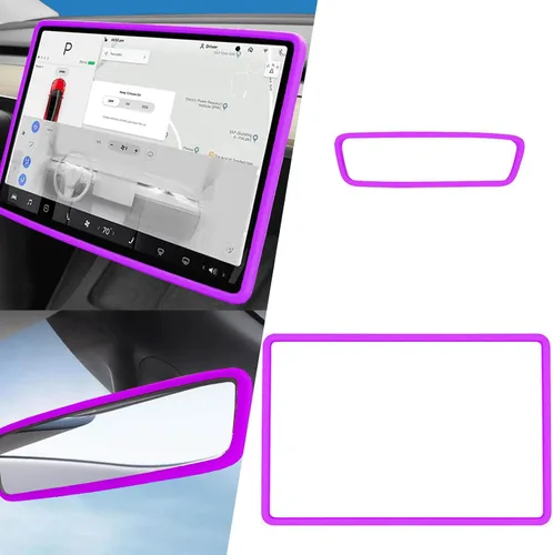 Miniatura 21 de 2 piezas marcos protectores de silicona para pantalla y espejo retrovisor para Tesla Model 3 2017-2023 y Model Y 2019-Feb.2025. (Blanco)