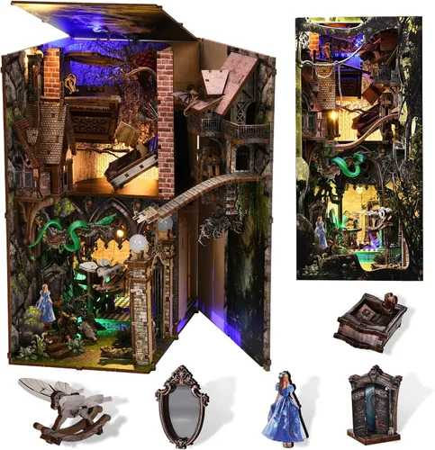 Miniatura 9 de CCCDF Kit de rincón de libros, rompecabezas de madera 3D para adultos, adolescentes, kit de bricolaje en miniatura para casa de muñecas, soporte