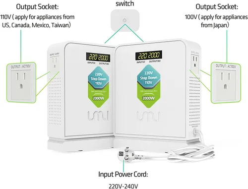 Miniatura 3 de UMI Convertidor de Voltaje Reductor de 800 Vatios 220V a 110V para Electrodomésticos de EE.UU. Canadá Japón para Uso en Europa y Asia Sistema