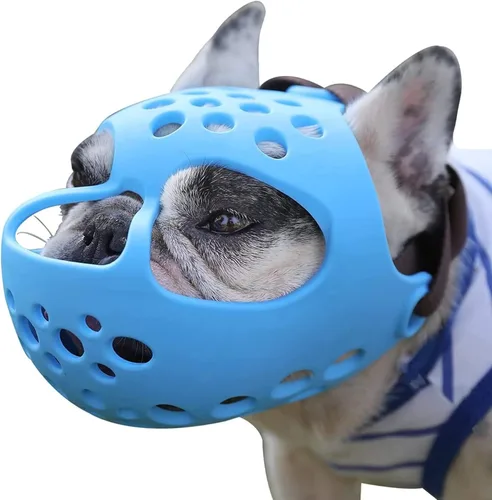 Miniatura 6 de Bozal corto para perro, de silicona suave, ajustable, transpirable, bozal para masticar, morder, ladrar, entrenar, ideal para perros de cara plana