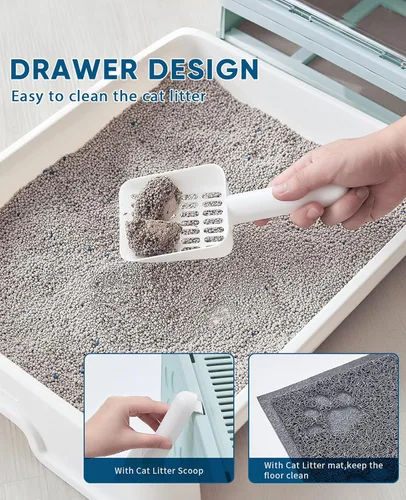 Miniatura 5 de Medario - Caja de arena para gatos con alfombrilla de arena y cuchara, plegable grande con tapa, de entrada frontal para gatos con salida superior