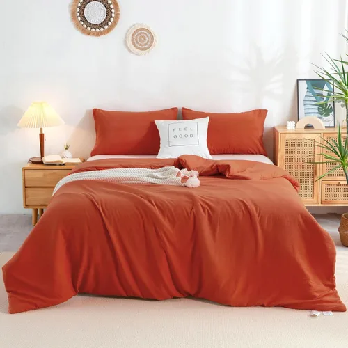 COTTEBED - Juegos de edredón naranja Queen en oferta Prime, ropa de cama ligera lavada suave para todas las estaciones, edredones alternativos al