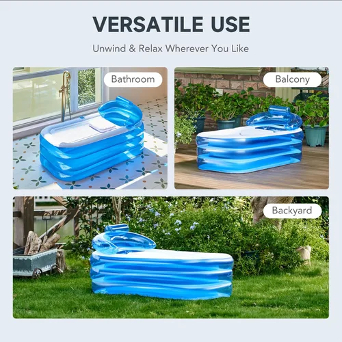Miniatura 8 de CO-Z Bañera inflable con bomba de aire eléctrica y almohada reposacabezas para baño, bañera inflable portátil para adultos, para exteriores o Azul