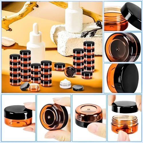 Miniatura 3 de Paquete de 50 de 10 g pequeños contenedores de cosméticos de plástico con tapas, frascos de maquillaje de 10 gramos de color ámbar con espátulas