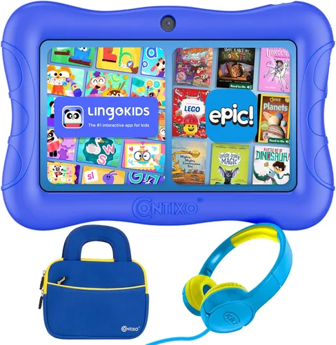Contixo Paquete de Tabletas para Niños de 7 Pulgadas - Tabletas Android y Auriculares con Cable para Niños, con más de 50 Libros de Cuentos de