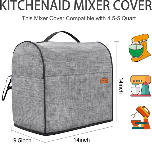 Miniatura 2 de Cubierta para batidora de pie compatible con accesorios KitchenAid de 4.5 a 5 cuartos de galón, color gris