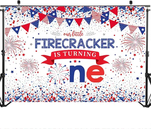 Miniatura 3 de Mocsicka Telón de fondo del primer cumpleaños del Día de la Independencia, 4 de julio, Our Little Firecracker is Turning One First cumpleaños