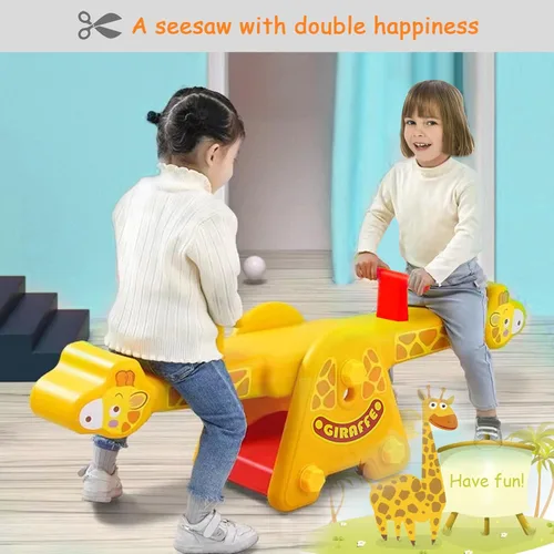 Miniatura 7 de Joyful Yellow Giraffe Teeter Totter Seesaw: diversión mecedora para dos niños pequeños o niños; juguetes para interiores y exteriores para niños