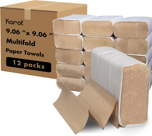 Karat Toallas de papel multipliegues, absorbentes y resistentes, 334 hojas x 12 paquetes, fibras recicladas