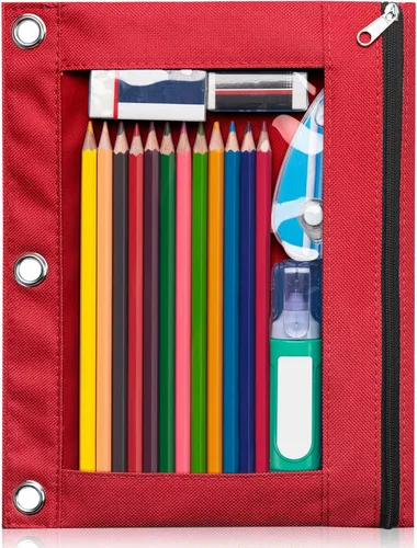 Miniatura 19 de Forvencer Estuche para lápices de 3 anillas, estuche transparente con cremallera suave, bolsa de lápices de gran capacidad con 3 ojales reforzados